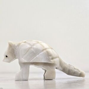 MEXICAN Armadillo Hand Carved Striated Stone Sculpture Onyx White Decor 2" Tall